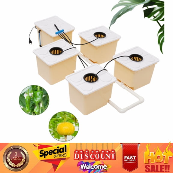 Hydroponics Drip Growing System 5 Sites Dutch Buckets w/Lids + Submerged Pump US