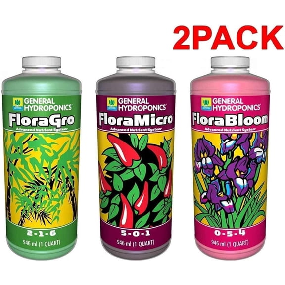 Hydroponics Flora Series Nutrient Fertilizers, 1 quart each with Essential Nutrients (3 Pack)