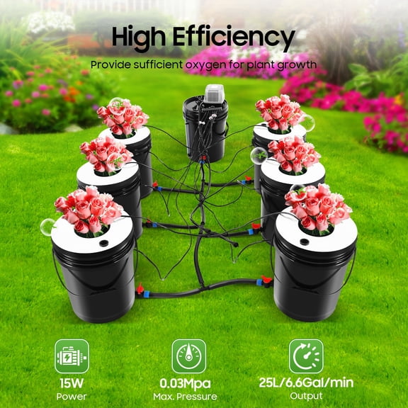 Hydroponics Grow System Kit 7 Buckets 5 Gallon Recirculating Deep Water Culture for Garden, Balcony
