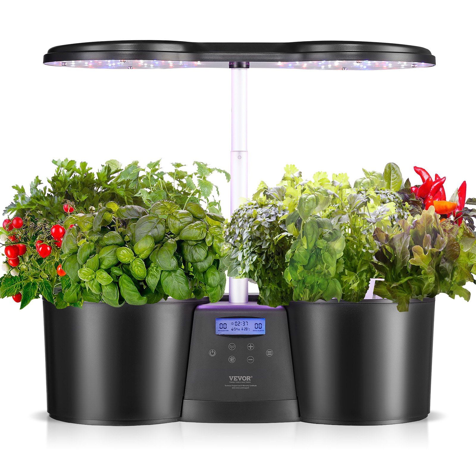 Black Adjustable Indoor Hydroponics Growing System with LED Light