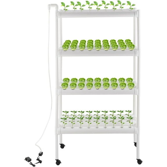 Hydroponics Growing System, 12 Tubes Planting Hydroponic Planting Equipment,4 Layers Indoor Planting Kit with Water Pump, Timer, Nest Basket, Sponge for Fruits, Vegetables