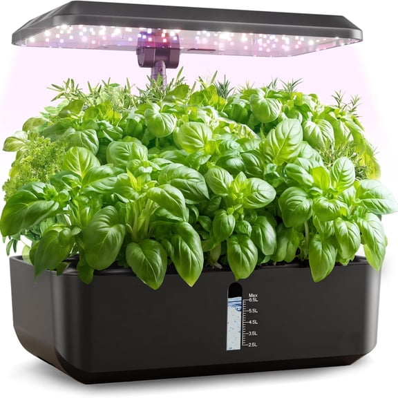 Hydroponics Growing System Indoor Garden: 12 Pods Indoor Gardening System with LED Grow Light Height Adjustable Plants Germination Kit Quiet Smart Pump - Hydroponic Planter Fresh Harvest Black