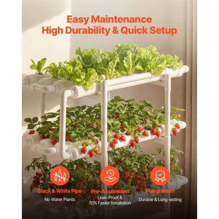 Hydroponics Growing System Kit, 3-Tier 108 Sites UPVC Pipe Hydroponic Grow Kit with Timed Irrigation, Sun & Light Blocking Pipes, Indoor Home Garden Vegetable Planting Grow Kits for Fruit Herb