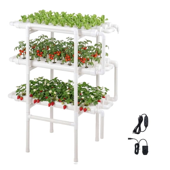 Hydroponics Growing System Kit, 3-Tier 108 Sites UPVC Pipe Hydroponic Grow Kit with Timed Irrigation, Sun & Light Blocking Pipes, Indoor Home Garden Vegetable Planting Grow Kits for Fruit Herb