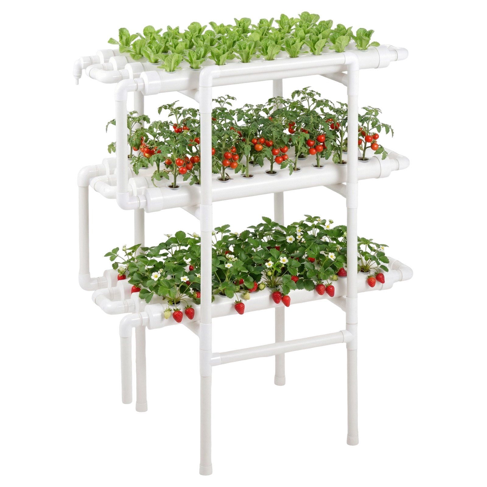 Hydroponics Growing System Kit, 3-Tier 108 Sites UPVC Pipe Hydroponic Grow Kit