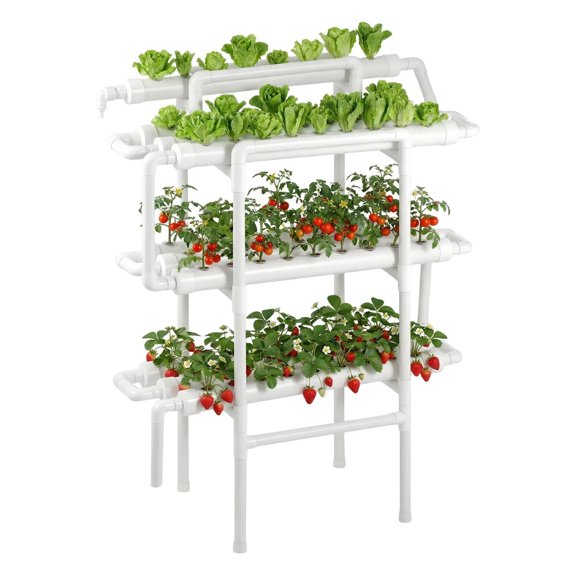 Hydroponics Growing System Kit, 3 Tier 90 Sites UPVC Pipe Hydroponic Grow Kit with Timed Irrigation, Sun & Light Blocking Pipes, Indoor Home Garden Vegetable Planting Grow Kits for Fruit Herb
