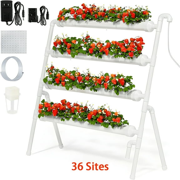 Hydroponics Growing System Kit,36 Sites PVC-Pipe Vertical Hydroponic Garden Planting Vegetables and Herbs Growth Cultivation Equipment with Pump,Timer,Planting Basket,Grow Sponges