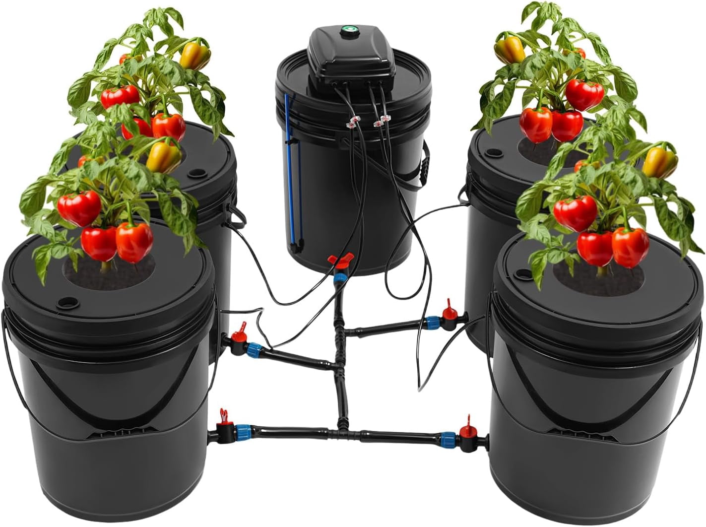 Hydroponics Growing System Kit, 5 Gallon 4 Buckets Recirculating Deep ...