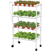 Hydroponics Aquaponics Tower Kit with Wheels, 4 Layers 12 Food-Grade PVC, 108 Plant Sites, Pump and Timer, for Leafy Veg, 35x14x56.6