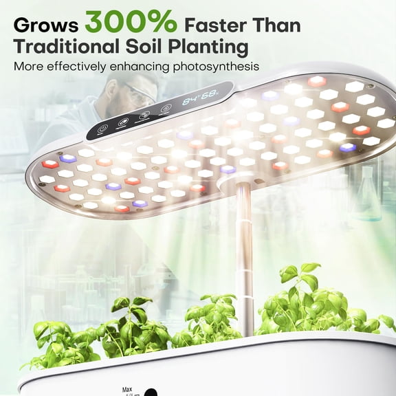 Hydroponics Growing System Pearl White 12 Pods Indoor Garden Kit with LED Grow Light