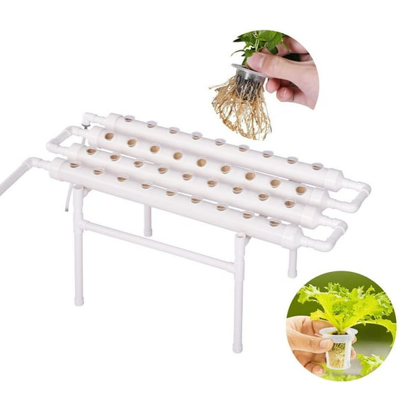Hydroponics System, Indoor Vegetable Growing System, PVC-U Pipes Gardening System with Water Pump, Timer, Grow Kit for Leafy Vegetables(1 Layer 4 Tubes 36 Holes)