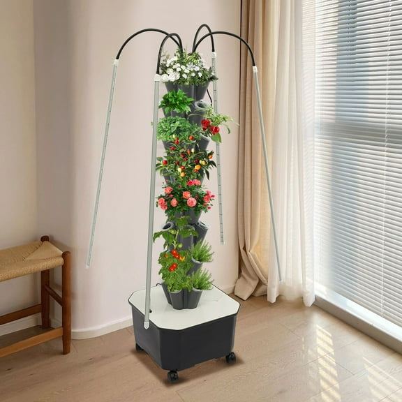 Hydroponics System with Grow Lights - 40 Hole Vertical Garden Tower Kit Durable