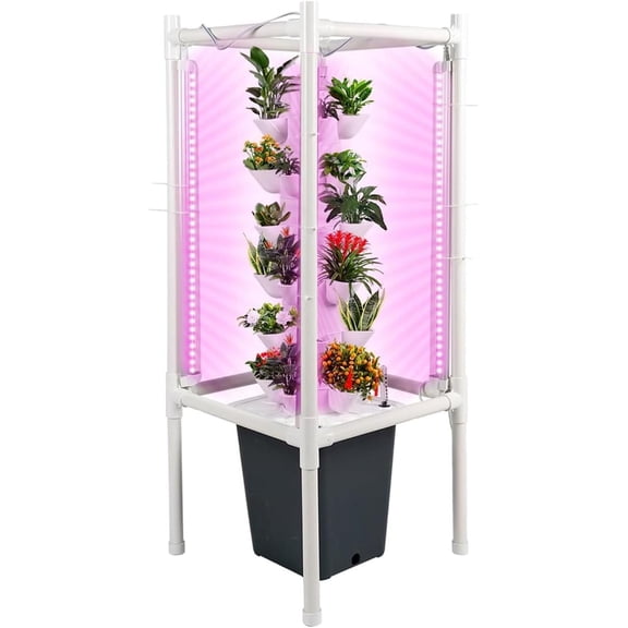 Hydroponics Tower Garden Growing System, 30 Pods Indoor Gardening Vertical Garden Planter Indoor Smart Garden Kit with Pump for Gardening Lover Herbs, Fruits and Vegetables, White