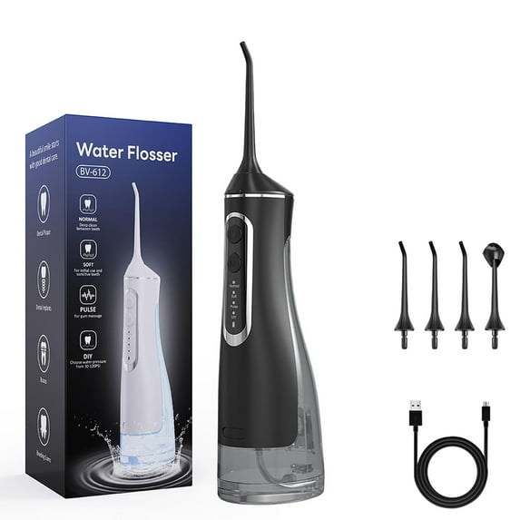 Hydropulse Pro – Portable Water Flosser with 4 Modes & 8 Tips, Adjustable Modes Normal, Soft, Pulse, and DIY, Cordless Portable, 320ml Larger Tank (Black)