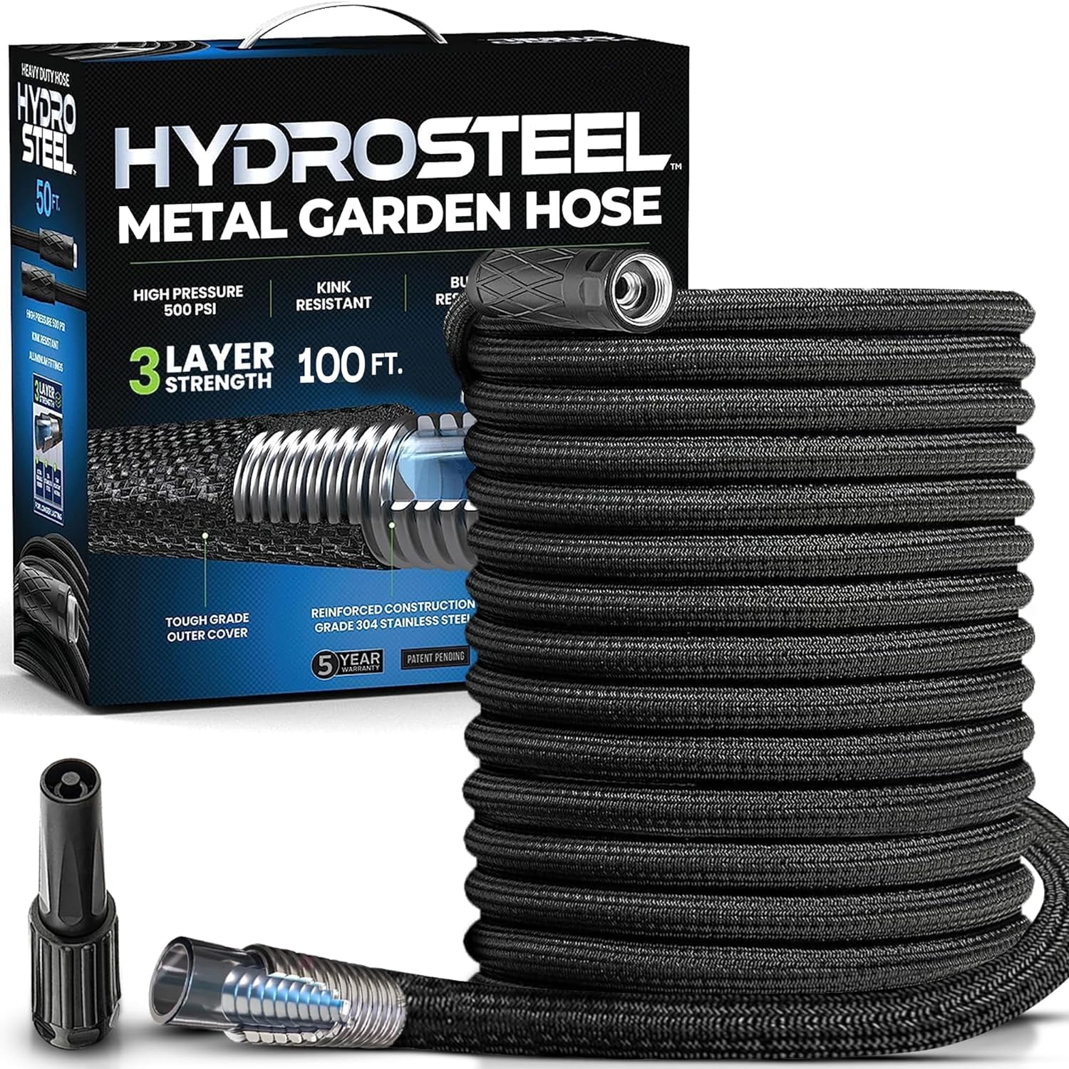 Hydrosteel 100ft Heavy Duty Stainless Steel Garden Hose