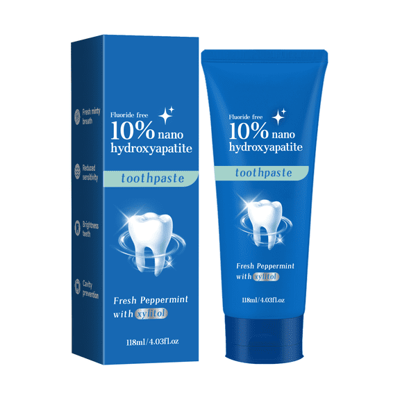 Hydroxyapatite Toothpaste, 10% Nano Hydroxyapatite Toothpaste, Fluoride-Free Enamel Repair for Sensitive Teeth, Gentle Whitening & Fresh Mint