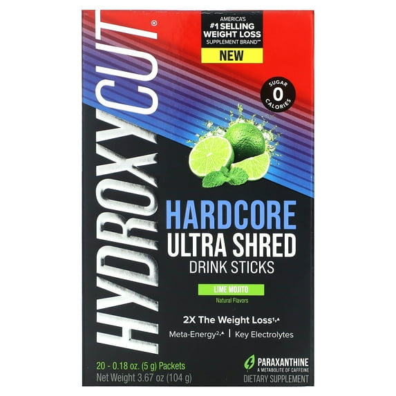 Hydroxycut Hardcore Ultra Shred Drink Sticks Weight Loss for Men and Women, 20 Ea