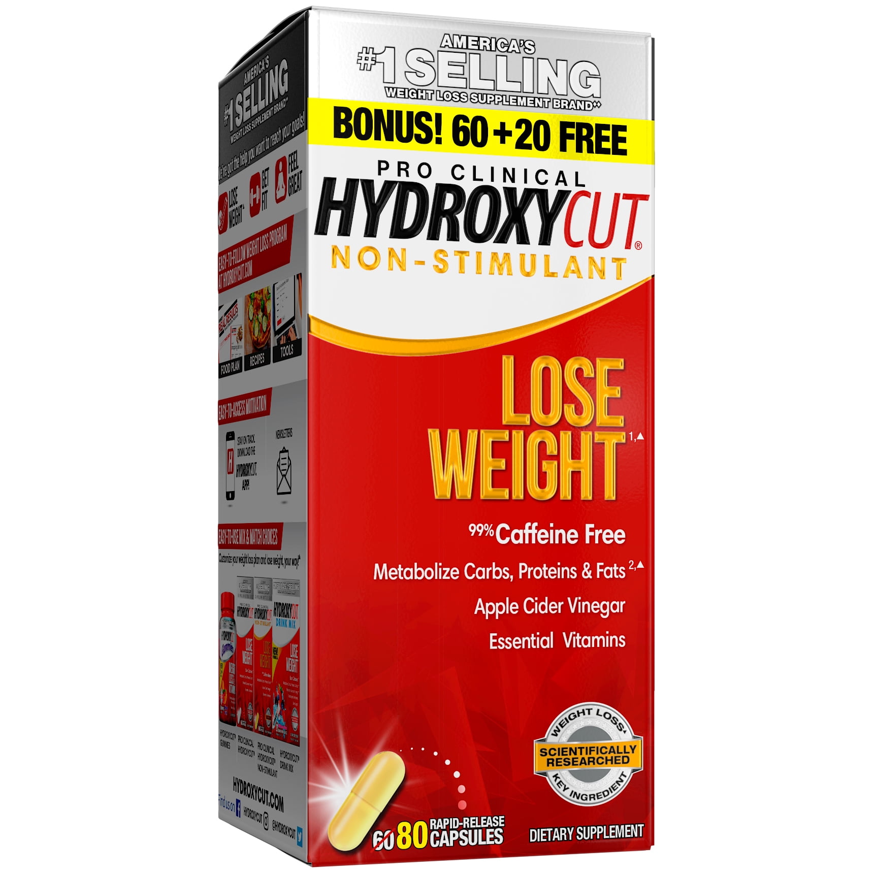 Hydroxycut Pro Clinical Caffeine Free Weight Loss Pills, 80 Ct