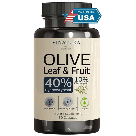 Vinatura Hydroxytyrosol Supplement, Olive Leaf Extract - 40% Hydroxytyrosol Olive Fruit Extract, 10% Oleuropein Olive Leaf Extract Capsules