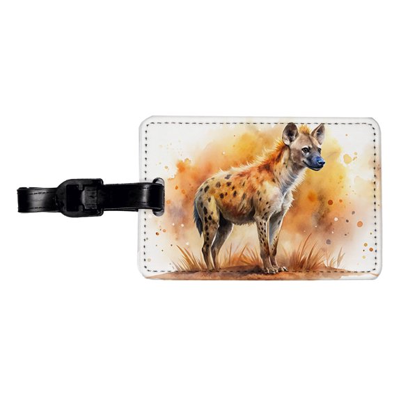 Hyena African Plain Watercolor Design Faux Leather Travel Luggage Tag
