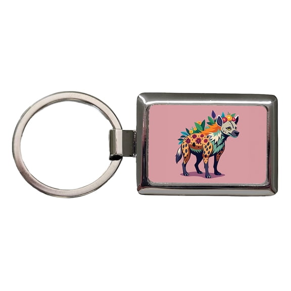 Hyena Floral Flowers Metal Rectangle Keychain