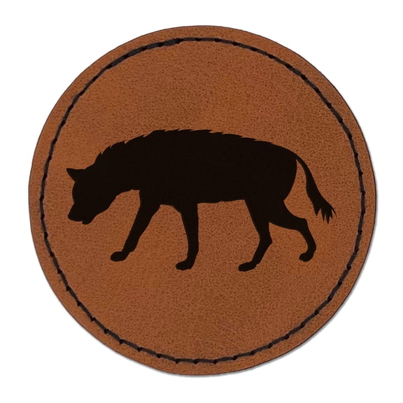 Hyena Solid 2.5" Faux Leather Round Engraved Iron-On Patch - Brown