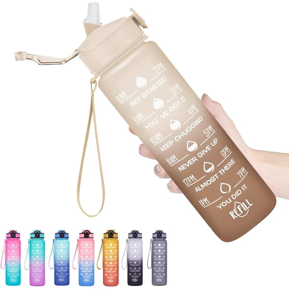 Hyeta 32 oz Water Bottles with Times to Drink and Straw, Motivational Water Bottle with Time Marker, Leakproof & BPA Free, Drinking Sports Water Bottle for Fitness, Gym & Outdoor
