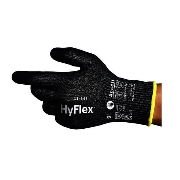 Hyflex 012-11543VP070 13 g Knitwrist Cut Resistance Gloves, Black - Pack of 7