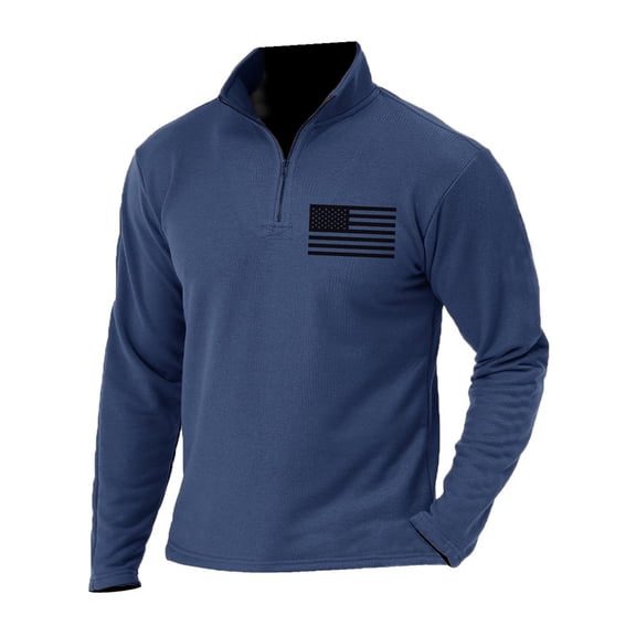 Hyfol Men's American Flag Sweatshirts Patriotic Stand Collar Quarter Zip Pullover