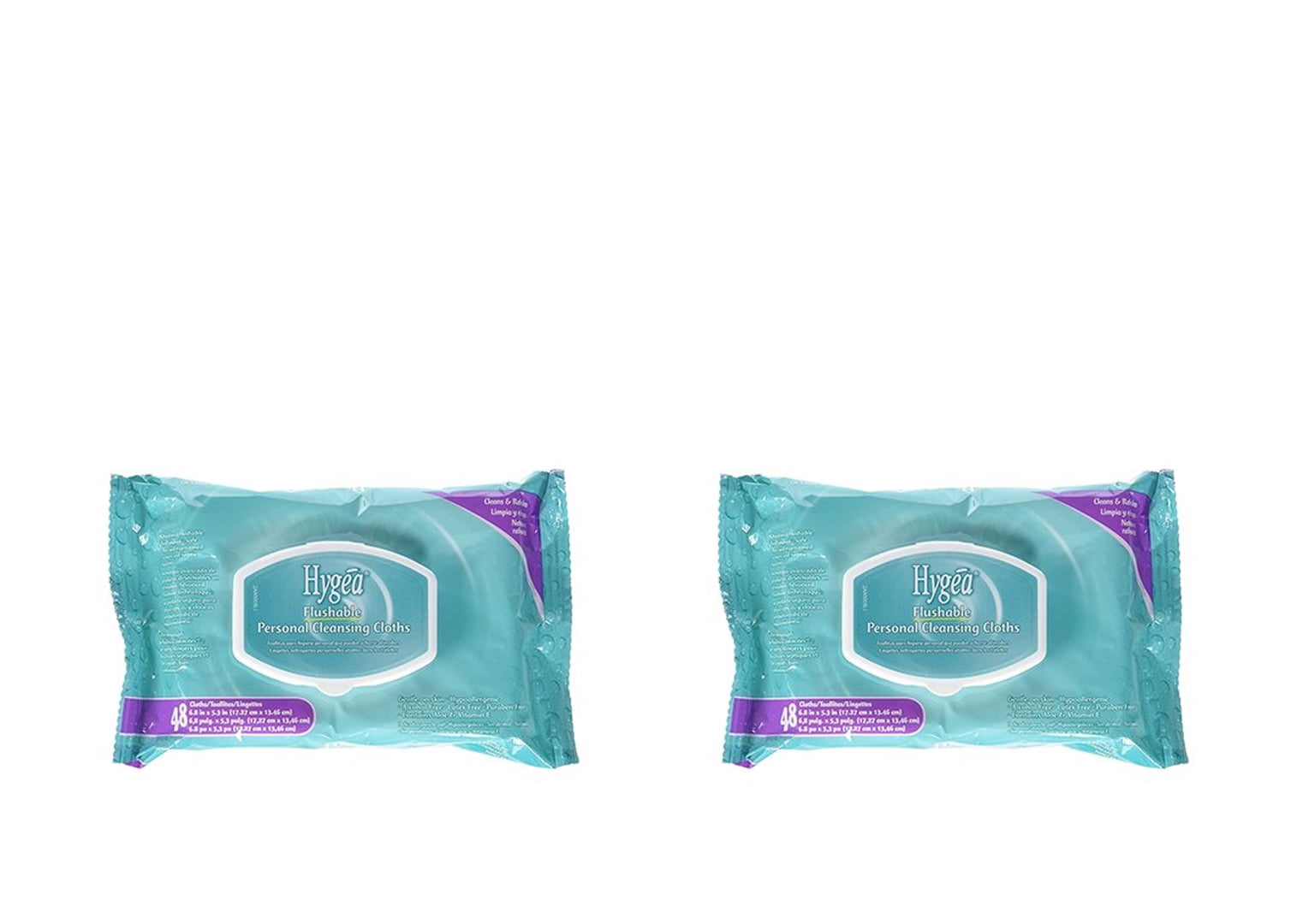 Hygea Flushable Personal Wipe Soft Pack Aloe / Vitamin E Scented, 48 per Pack, 2 Pack A500F48