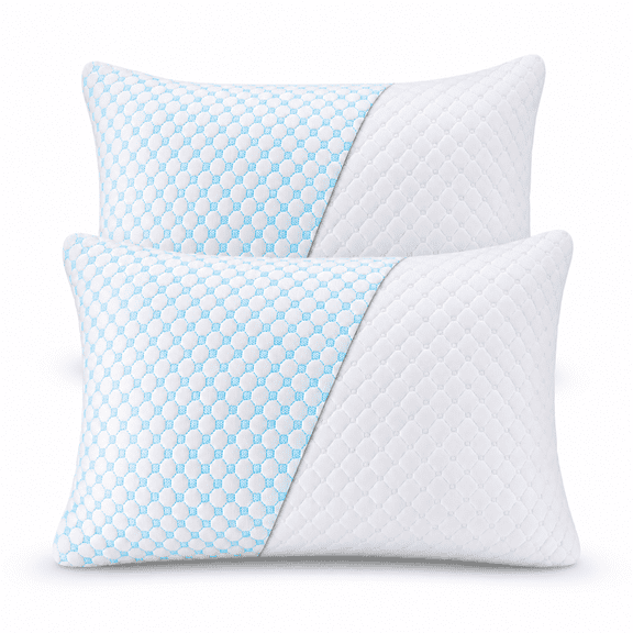Hygea Natural 2 pack Queen Cooling Gel Shredded Memory Foam Pillow, Adjustable, Dual-Sided Cooling & Bamboo Cover, Breathable, Hypoallergenic, OEKO-TEX Certified