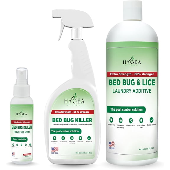 Hygea Natural 3-Piece Extra Strength Bed Bug Exterminator & Lice Treatment Pest Control Solution Combo Pack