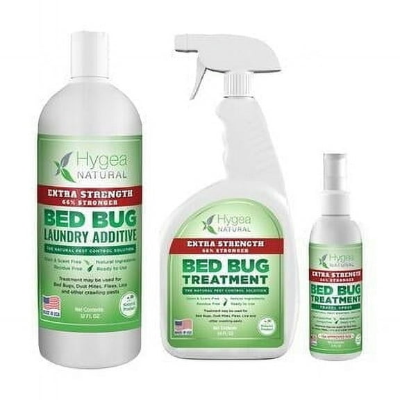Hygea Natural 3-Piece Extra Strength Bed Bug Exterminator & Lice Treatment Pest Control Solution Combo Pack