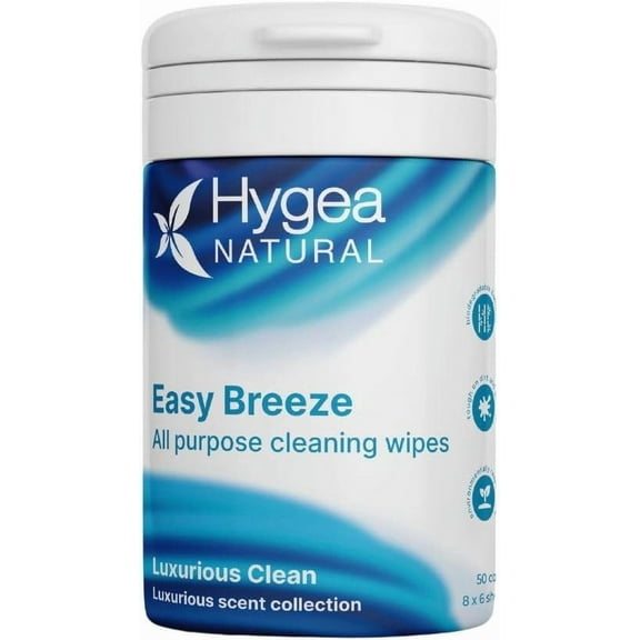 Hygea Natural 50 Wipes Easy Breeze Luxurious Clean Non-Toxic Cleaning Wipes Multi Surface Cleaner