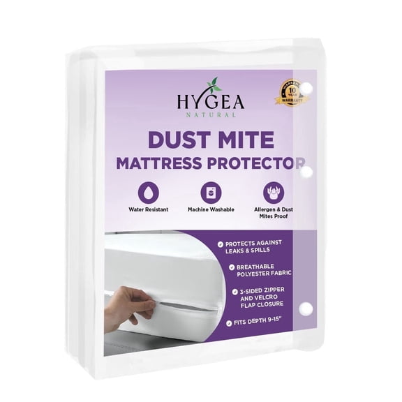 Hygea Natural Mattress Protector, Water Resistant Allergen and Dust Mite Mattress Cover, King