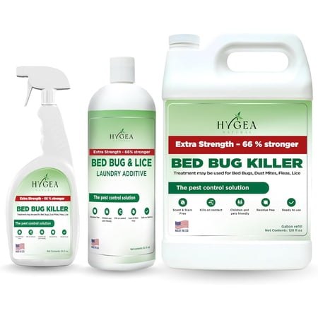 Hygea Natural Bed Bug Spray Killer & Laundry Detergent Additive, Flea Spray for Home Insect Killer Combo Kit, Extra Strength, 3 Pack