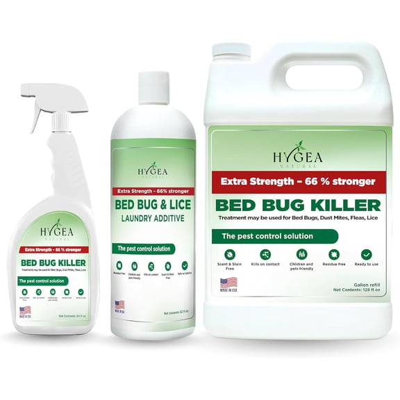 Hygea Natural Bed Bug Spray Killer & Laundry Detergent Additive, Flea Spray for Home Insect Killer Combo Kit, Extra Strength, 3 Pack
