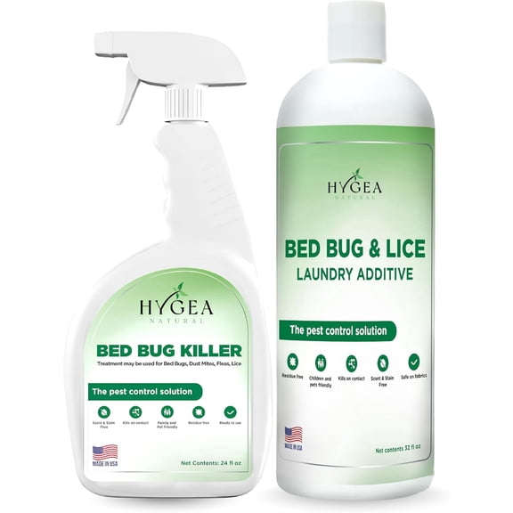 Hygea Natural Bed Bug Spray Killer & Laundry Detergent Additive, Flea Spray for Home Insect Killer Combo Kit, Regular, 2 Pack