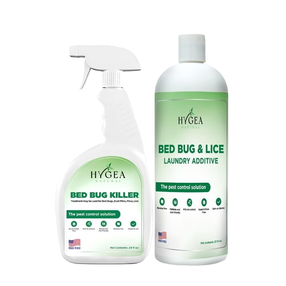 Hygea Natural Bed Bug Spray Killer & Laundry Detergent Additive, Flea Spray for Home Insect Killer Combo Kit, Regular, 2 Pack