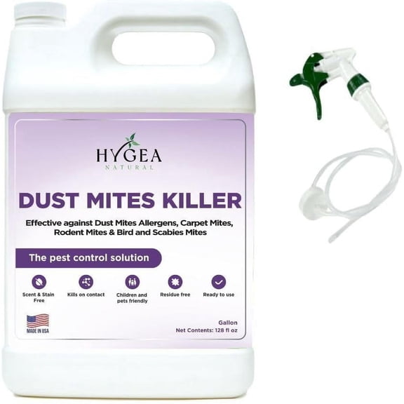 Hygea Natural Dust Mite Spray, Non Toxic, Kid Safe, and Pet Safe Pest Control Spray, 128 oz