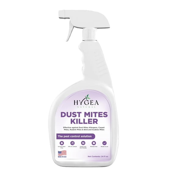 Hygea Natural Dust Mite Spray, Non Toxic, Kid Safe, and Pet Safe Pest Control Spray, 24 oz