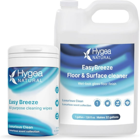 Hygea Natural EasyBreeze Luxurious Linen 1 gal Floor Cleaner and 50 Pc Wipes Cleaning Supplies Combo