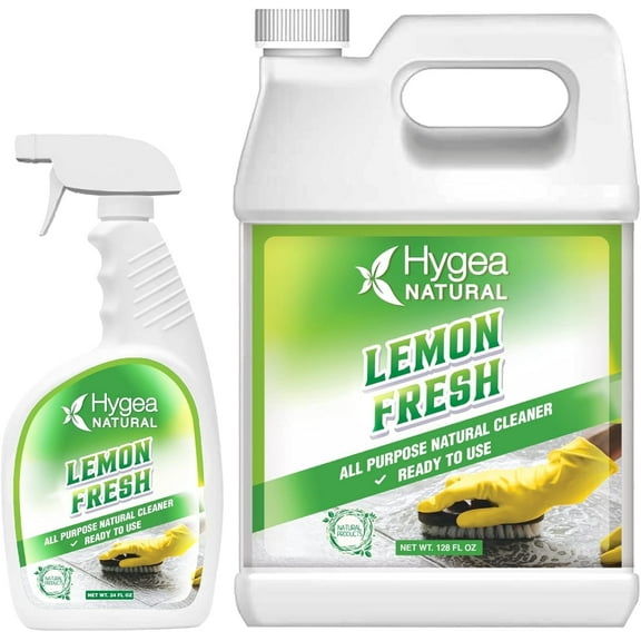 Hygea Natural Lemon Fresh Surface Cleaner, Eco-Friendly All Purpose Cleaning Spray & Floor Degreaser, Combo Set, 24 fl oz + 128 oz
