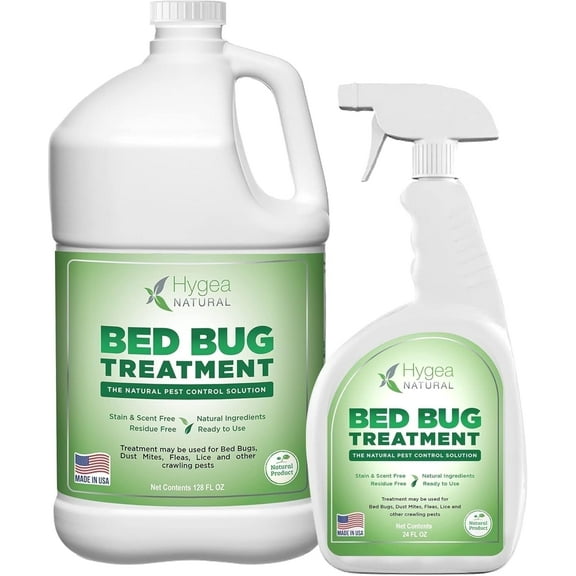 Hygea Natural Lice, Mite, and Bed Bug Spray Treatment Insect Killer Combo, Regular, 24 oz Spray, 1 Gallon Refill
