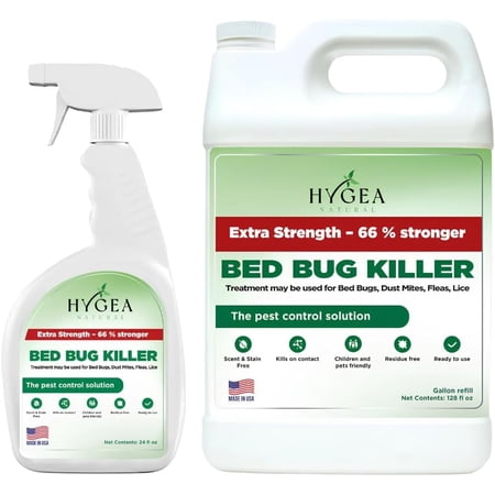 Hygea Natural Lice, Mite, and Bed Bug Spray Treatment Insect Killer Combo, Regular, 24 oz Spray, 1 Gallon Refill