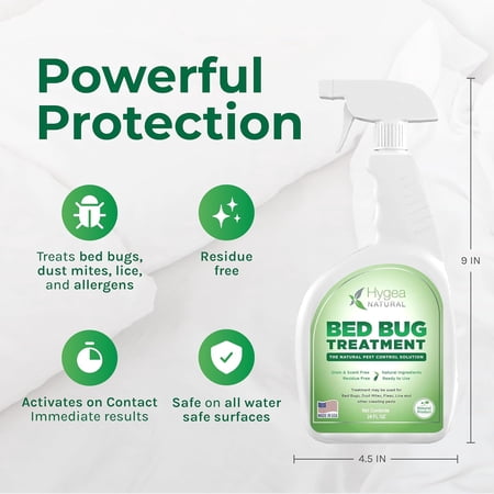 Hygea Natural Bed Bug Spray Killer, Flea Spray for Home & Insect Killer, Regular, 24 fl oz