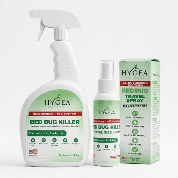 Hygea Natural Lice, Mite, and Bed Bug Travel Spray Bed Bug Treatment Travel Bug Spray Combo, Extra Strength, 2 Pack