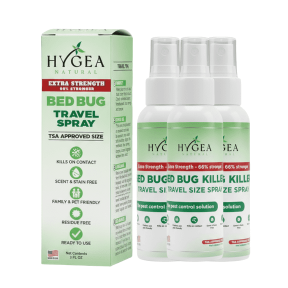 Hygea Natural Lice, Mite, and Bed Bug Travel Spray Bed Bug Treatment Travel Bug Spray, Extra Strength, 3 fl oz, 3 Pack