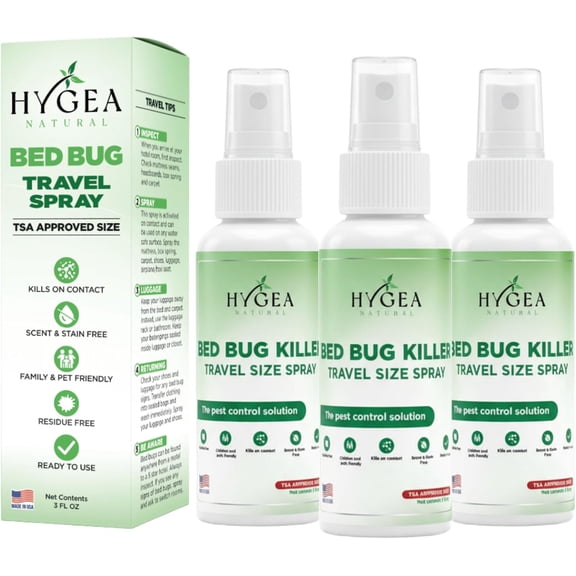 Hygea Natural Lice, Mite, and Bed Bug Travel Spray Bed Bug Treatment Travel Bug Spray, Regular, 3 fl oz, 3 Pack