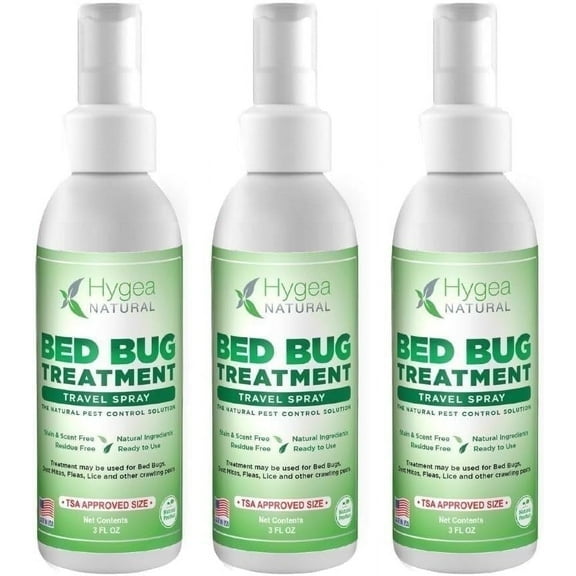 Hygea Natural Lice, Mite, and Bed Bug Travel Spray Bed Bug Treatment Travel Bug Spray, Regular, 3 fl oz, 3 Pack
